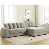 L Shaped Gray Corduroy Sofa with Right Chaise Daybed, Left Double Seat, Wide Padded Armrests and 8 Matching Throw Pillows