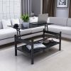 Glass Lift Top Coffee Table with 2 Tiers, Black Tempered Glass, and Open Bottom Shelf