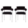 Set of 2, Black Upholstered Dining Chairs with Silver Metal Legs, Padded Seating, Padded Backrest and Armrests