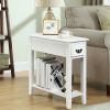 2 Tier End Bedside Sofa Side Table Narrow Nightstand with 1 Drawer and Open Lower Shelf