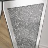 Inverted Triangular Silver Mirror Square Side End Table with Crushed Crystal Diamond Inlaid Design