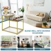2-Tier Side End Table with Marble Finish Tabletop and Gold Metal Frame