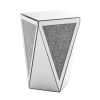 Inverted Triangular Silver Mirror Square Side End Table with Crushed Crystal Diamond Inlaid Design