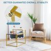 2-Tier Side End Table with Marble Finish Tabletop and Gold Metal Frame