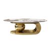 51” Oval Faux Marble Coffee Table with Gold Stainless Steel Base, Sintered Stone Top, and Natural Veining Pattern