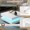 High Gloss Minimalist Design White Square Coffee Table with 2 Tiers and Built-In LED Lights