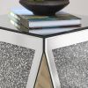 Inverted Triangular Silver Mirror Square Side End Table with Crushed Crystal Diamond Inlaid Design