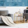 2-Tier Side End Table with Marble Finish Tabletop and Gold Metal Frame