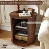 Mid Century Modern Cylinder End Table with Built-in Charging Station, Sliding Door, 2-Tier Storage and USB Port & AC Outlet
