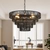 Rustic 5-Tier Chandelier with Handwoven Black Hemp Rope Shades and 8 Light Sockets