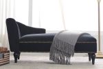 Black Velvet Chaise Lounge Chair with Button Tufted Backrest/Armrest with Nailhead Trim and Solid Wood Legs