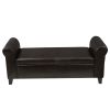 Hayes Ottoman Storage Bench with PU Brown Leather Upholstery and Rolled Arms