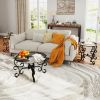 3 Piece Coffee Table Set, 1 Coffee Table, 2 End Tables with Clear Tempered Glass, Unique Rustic Black Metal Legs Design and Protective Foot Pads