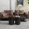 Round Metal Ottoman Set of 2 with Hidden Storage and Wooden Lids