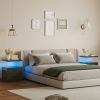 Black Nightstand with LED Lights, Adjustable Light Colors with 2 Bottom Drawers and Open Shelf