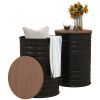Round Metal Ottoman Set of 2 with Hidden Storage and Wooden Lids