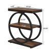 3 Tier End Side Table with Double O Shape Frame Design in Rustic Brown Finish
