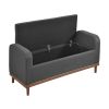 Gray Modern Button Tufted Lift Top Ottoman or Storage Bench with Walnut Finish Frame