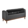 Gray Modern Button Tufted Lift Top Ottoman or Storage Bench with Walnut Finish Frame