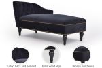 Black Velvet Chaise Lounge Chair with Button Tufted Backrest/Armrest with Nailhead Trim and Solid Wood Legs
