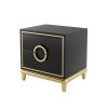 Tile Black Modern Nightstand with 2 Drawers in Gold Finish Square Bedside Table