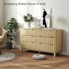 6 Drawer Double Dresser with Wave-Like Fluted Chest Design, Gold Finger Pull Handles and 5 Angled Wood Legs