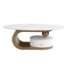 Modern Nesting Golden Oval Coffee Table & Round End Table with Drawer
