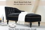 Black Velvet Chaise Lounge Chair with Button Tufted Backrest/Armrest with Nailhead Trim and Solid Wood Legs