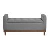 Mid-Century Modern Lift Top Storage Ottoman Bench, with Gray Tufted Upholstered Fabric and Solid Walnut Wood Finish