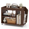3-Tier Side End Table with Universal Wheels, 3 Open Bottom Compartments and Side Storage Rack