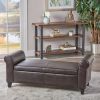 Hayes Ottoman Storage Bench with PU Brown Leather Upholstery and Rolled Arms