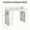 White Office Computer Desk with Dual 3 Tier Bookshelves and Monitor Shelf