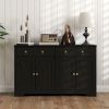 HOMCOM Black Storage Sideboard Cabinet with 4 Barn Style Doors, 2 Drawers and 2 Adjustable Shelves