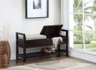 Vannes Espresso Storage Shoe Bench with Hidden Storage Compartments, Slatted Open Bottom Shelf & 2 Cushion Seats