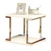 Contemporary Style White End Table, Open Bottom Shelf with Silver Chrome Frame and High Gloss Lacquer Coated Finish