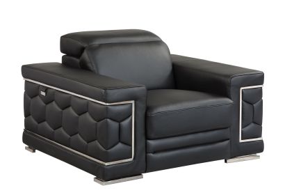 Italian Leather Accent Chair with Chrome Stainless Steel Legs and 3-Layer Foam Cushion