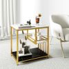 3-Tier Multi-Function Faux Marble End Table with Open Storage Shelves and Protective Guard Rail for Bottom Shelves