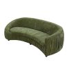 92” Modern Design Curved Shaped Sofa Couch with Green Pleated Upholstered Fabric and Spacious Seating