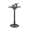 Outdoor Iron & Aluminum Top Bird Bath with Bird & Bowl Display and Intricate Detailed Design