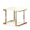 Contemporary Style White End Table, Open Bottom Shelf with Silver Chrome Frame and High Gloss Lacquer Coated Finish