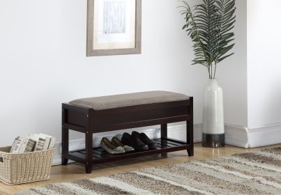 Rouen Espresso Seating Bench with Shoe Storage and Lifttop Storage Compartment