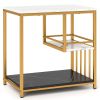 3-Tier Multi-Function Faux Marble End Table with Open Storage Shelves and Protective Guard Rail for Bottom Shelves