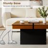 Modern Square Floating Coffee Table Okume Wood Veneer 4-Section Storage Walnut & Black