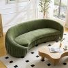 92” Modern Design Curved Shaped Sofa Couch with Green Pleated Upholstered Fabric and Spacious Seating
