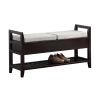 Vannes Espresso Storage Shoe Bench with Hidden Storage Compartments, Slatted Open Bottom Shelf & 2 Cushion Seats