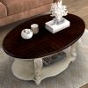 3 Piece Coffee Table Set with Antique Design, Floral Carvings, Chip Distressed Look and Two Tone Finish