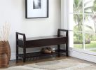 Vannes Espresso Storage Shoe Bench with Hidden Storage Compartments, Slatted Open Bottom Shelf & 2 Cushion Seats