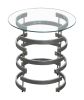 Silver Teegan End Table with Circular Geometric Iron Base and Clear Tempered Glass Top