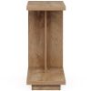 C-Shaped End Table with 2 Tiers, Open Bottom Shelf, Rustic Brown Finish, and Pedestal Base