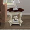 3 Piece Coffee Table Set with Antique Design, Floral Carvings, Chip Distressed Look and Two Tone Finish